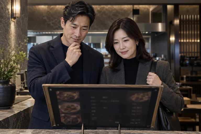 청주 흑염소 맛집 메뉴판을 살펴보는 모습