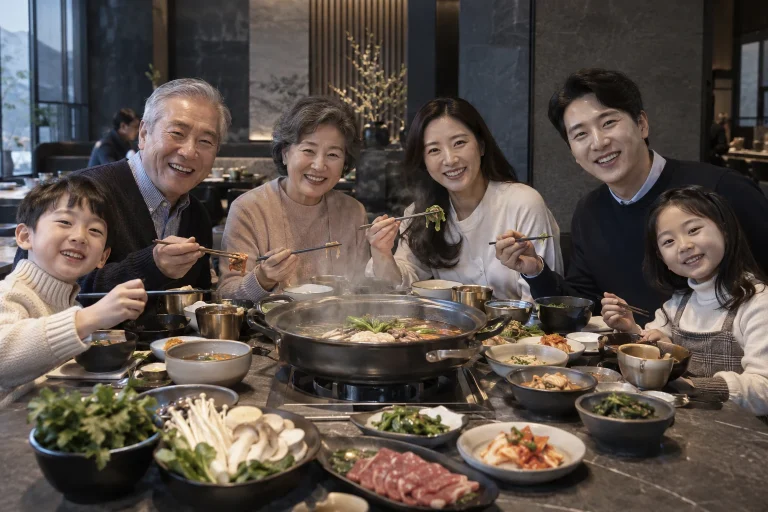 가족 모임 흑염소 식사 장면 예시